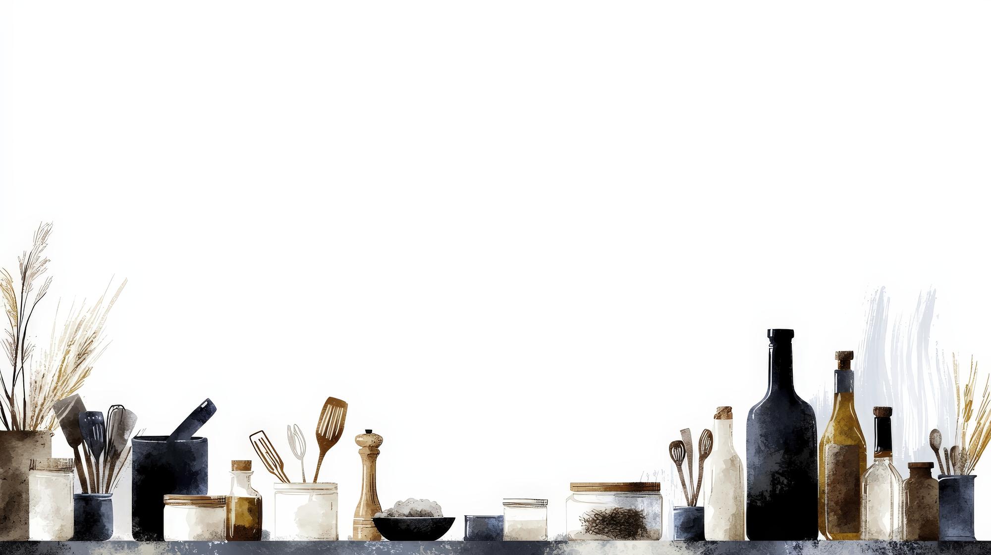 vitrine de atelier cu ustensile și ingrediente